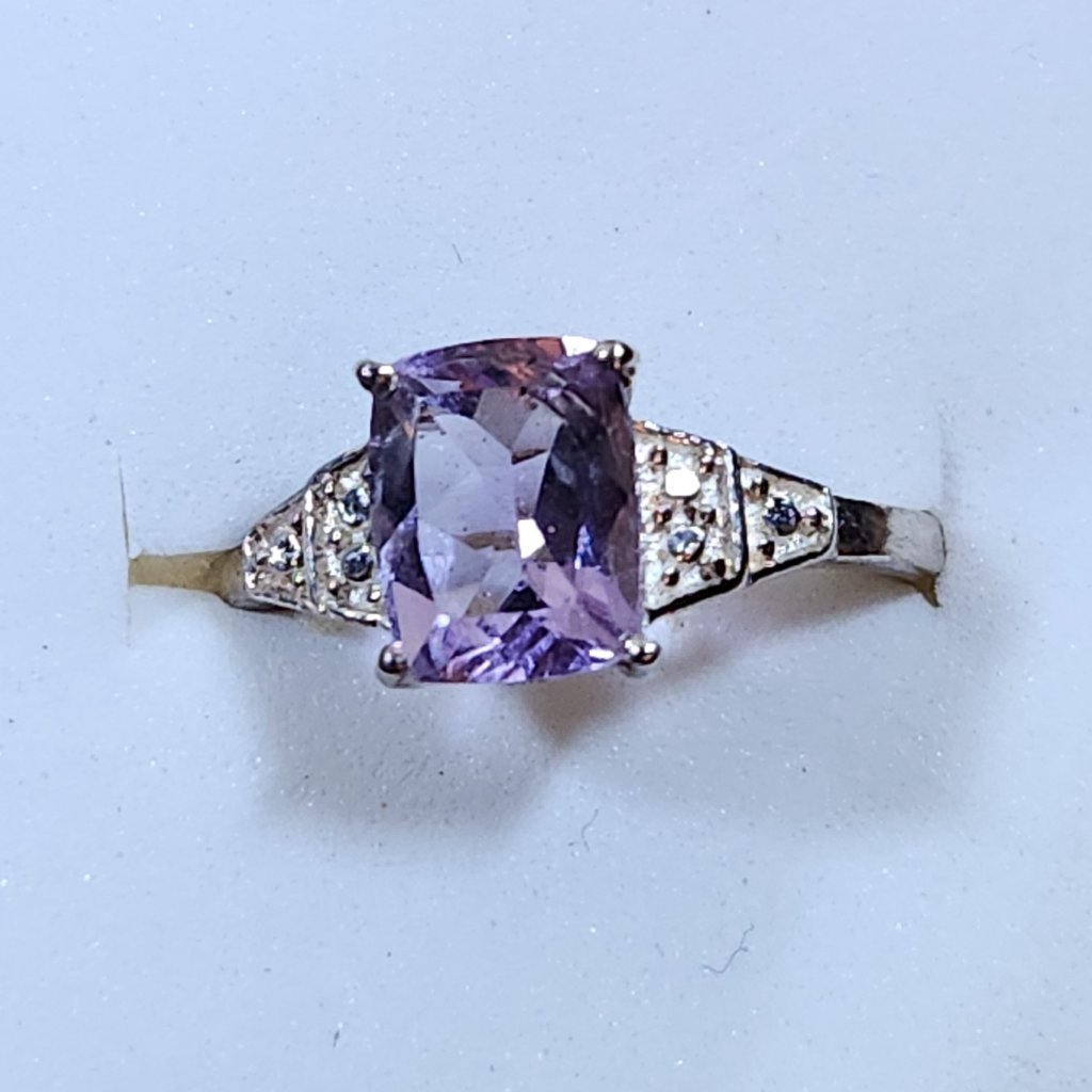 New Womens Amethyst Emerald Cut 925 Sterling Silver 14kt Gold Size 7